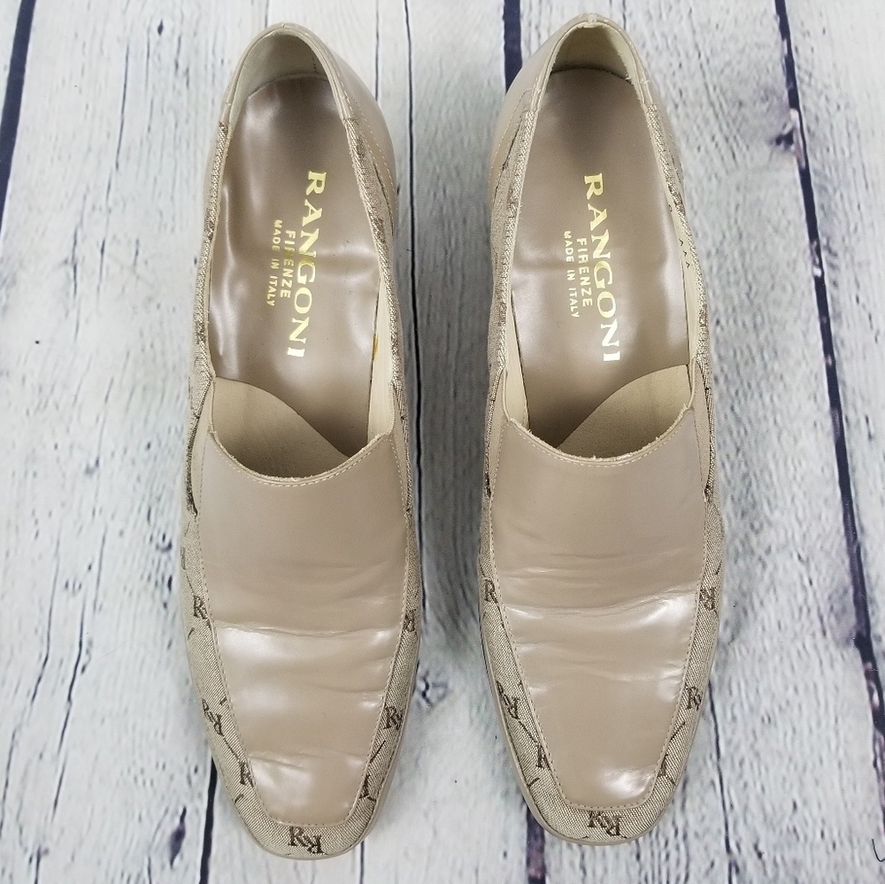 RANGONI | leather & fabric heeled slip on loafer